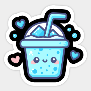 Cute Kawaii Blue Ice Drink with Hearts | Kawaii Food Art for Kawaii Lovers Sticker